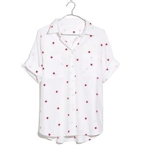 Madewell Star Embroidered Courier Short Sleeve Button Down Shirt White Large